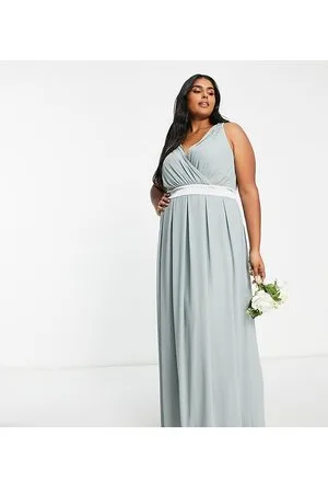 TFNC Vestito lungo da damigella salvia con fiocco sul retro