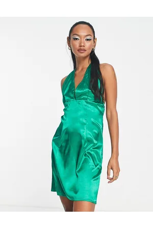 Urban Threads Donna Vestiti eleganti - Vestito corto allacciato al collo in raso acceso