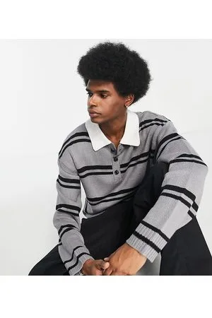 COLLUSION Polo in maglia a righe grigia e nera