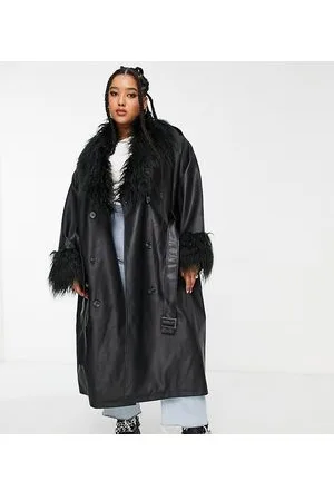 Urban Code Urban Code Plus - Trench taglio lungo con colletto in pelliccia sintetica