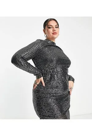 Urban Threads Urban Threads Plus - Vestito a maniche lunghe con arricciature e paillettes