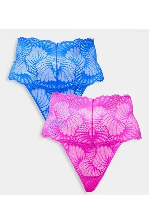 ASOS ASOS DESIGN Curve - Confezione da 2 perizomi a vita alta in pizzo color ciliegia e blu