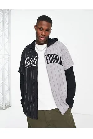 Hollister California - Camicia da baseball con cappuccio nera e grigia in jersey con stampa divisa