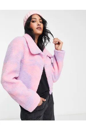 Unreal Fur Giacca corta in pelliccia sintetica con colletto a contrasto