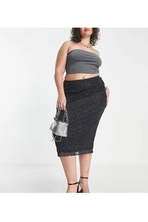 Urban Threads Urban Threads Plus - Gonna midi in rete con stampa leopardata