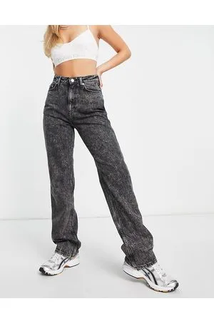 Weekday Rowe - Jeans dritti a vita molto alta neri lavaggio stonewash