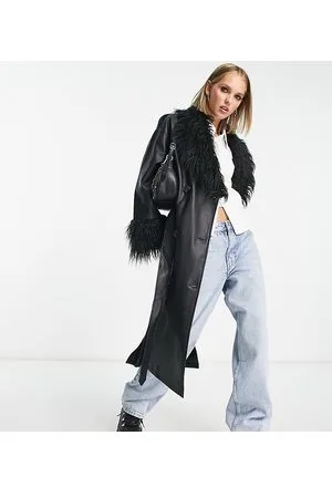 Urban Code Trench taglio lungo in similpelle PU con colletto in pelliccia sintetica