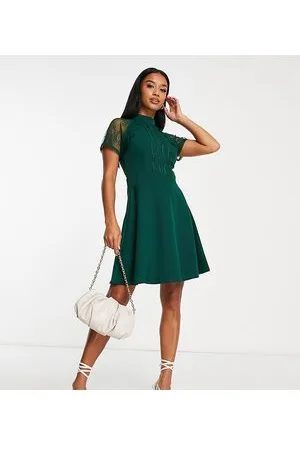 Liquorish Petite Vestito corto svasato smeraldo con dettaglio in pizzo
