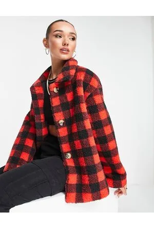 Unreal Fur Giacca effetto teddy rossa con bottoni conchiglia