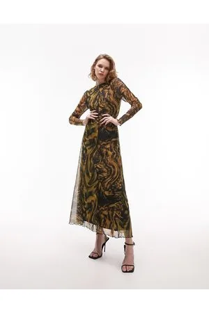 Topshop Vestito lungo in rete con stampa astratta