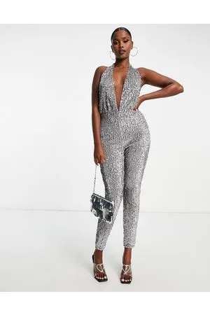 Parisian Tuta jumpsuit allacciata al collo con paillettes color