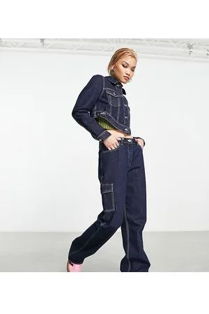 COLLUSION X008 - Jeans cargo dritti a vita medio alta indaco in coordinato