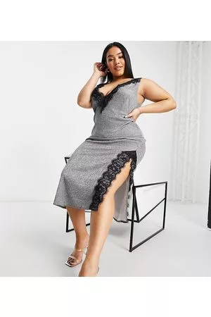 ASOS ASOS DESIGN Curve - Vestito sottoveste midi con finiture in pizzo color brillante