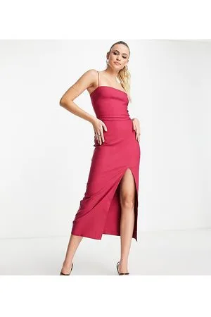 Vesper Vestito midi color lampone con spalline sottili
