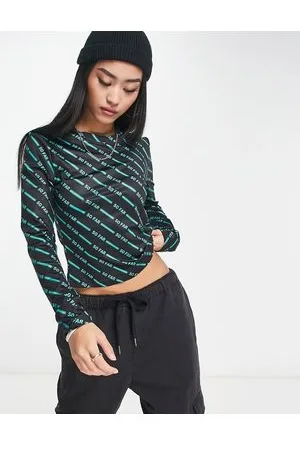 Urban Revivo Crop top a maniche lunghe grigio scuro con stampa