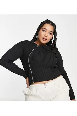 Daisy Street Crop top in maglia con zip asimmetrica e colletto