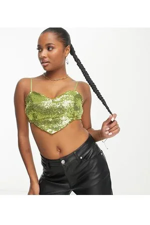 Collective The Label Esclusiva - Crop top lime a cuore con paillettes in coordinato