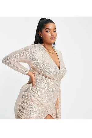 Parisian Plus Vestito corto drappeggiato e decorato con paillettes champagne