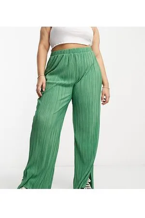 ONLY Pantaloni a fondo ampio plissé verdi con spacco laterale in coordinato