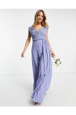 TFNC Vestito lungo da damigella con scollo profondo polvere