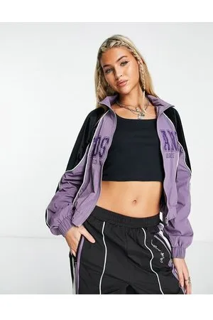 Daisy Street Giacca a vento viola rétro con zip sul davanti in coordinato