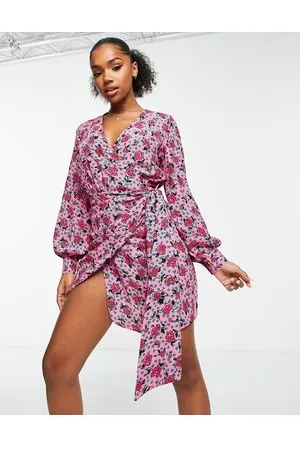 Glamorous Vestito mini a portafoglio, , con stampa multicolore di rose