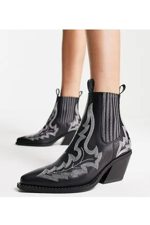 ASOS Stivaletti stile western neri con cuciture a contrasto a pianta larga