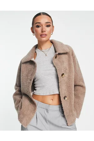 Unreal Fur Giacca effetto peluche con bottoni conchiglia color cioccolato