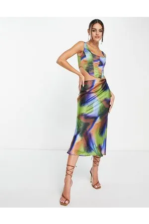 Rare Fashion London - Gonna sottoveste in raso con stampa a macchie in coordinato