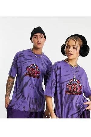 COLLUSION Unisex - T-shirt viola tie-dye con stampa di funghi