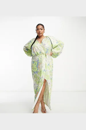 ASOS Curve - Vestito midi a portafoglio a fiori con paillettes