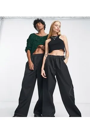 Reclaimed Pantaloni cargo unisex neri con cuciture bianche