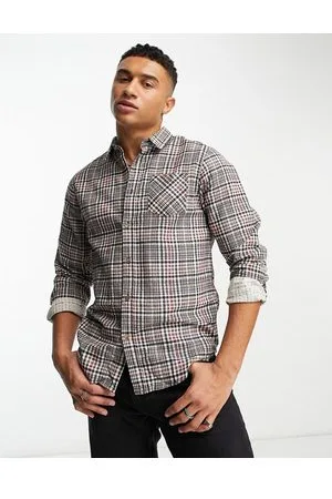 Brave Soul Camicia in cotone marrone a quadri heritage