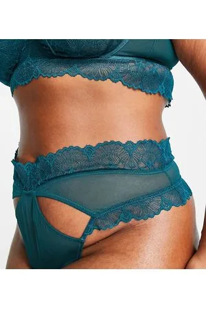 Wolf & Whistle Esclusiva Wolf & Whistles Curve - Perizoma a vita alta in rete con finiture in pizzo -azzurro con cut-out