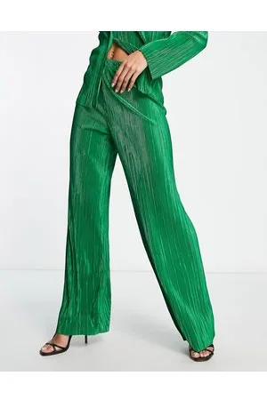 I saw it first Pantaloni in velluto plissé testurizzato smeraldo in coordinato