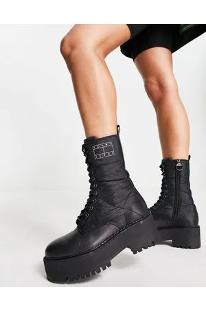 Tommy Hilfiger Stivaletti trapuntati flatform in pelle nera
