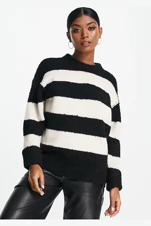 ASOS Maglione nero e bianco a righe in filato misto