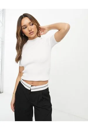 River Island T-shirt in maglia color crema con bottoni