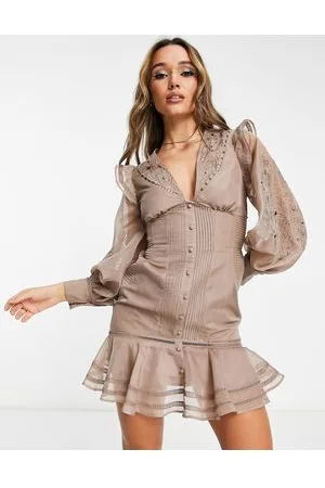 ASOS Vestito corto con ricami floreali tono su tono