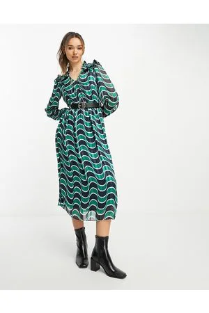 River Island Vestito camicia midi in chiffon con stampa geometrica