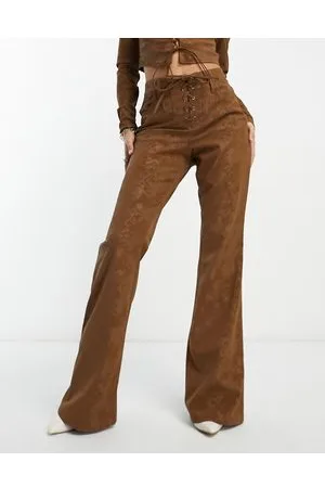 AFRM Millie - Pantaloni a zampa con lacci color moka a vita bassa in coordinato