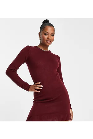 Brave Soul Petite - Vestito maglia girocollo grunge bordeaux