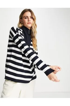 Gianni Feraud Maglione accollato a righe color block blu navy