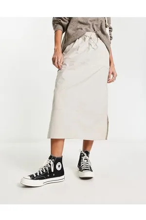 Pieces® Gonna cargo midi écru con coulisse e fermacorda