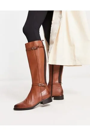 Dune London - Stivali alti color castagna con doppia fibbia