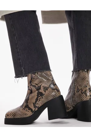 Topshop Tyra - Stivali in pelle pitonati con tacco largo