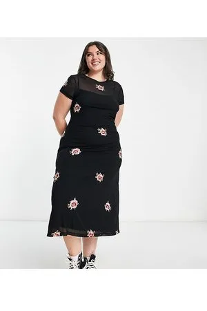 ASOS ASOS DESIGN Curve - Vestito in rete con ricami floreali