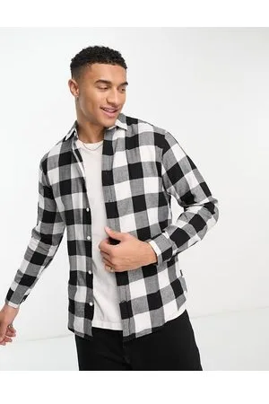 JACK & JONES Essentials - Camicia in flanella a quadri bianchi e neri