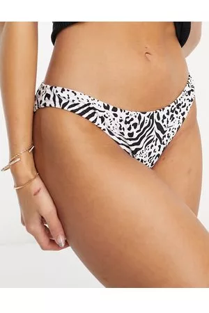 New Look Slip bikini a vita bassa neri e bianchi animalier