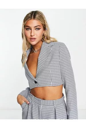 COLLUSION Blazer taglio corto blu a quadretti in coordinato